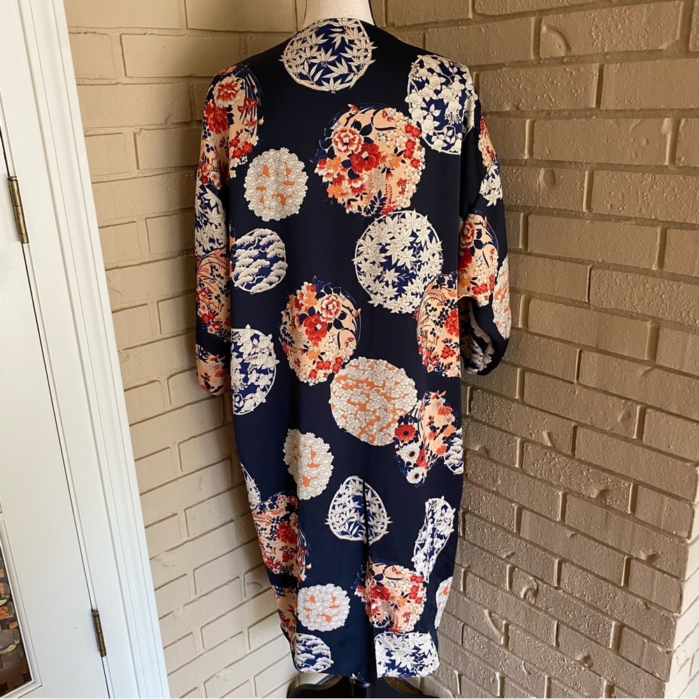 TRF Outerwear Zara Kimono Jacket Women S M Floral Duster Boho Artsy Japanese - Picture 6 of 12